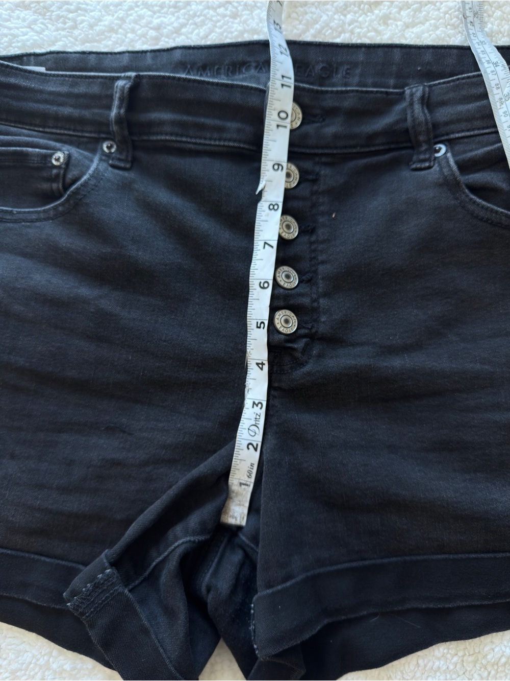 American Eagle Outfitters Black High-Rise Button-Front Jean Shorts, stretch 18 - Picture 4 of 10